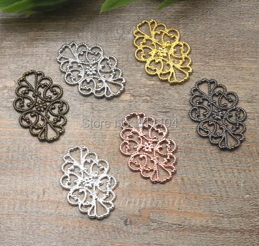 

22x32mm Multi-color Plated Brass Metal Blank Flat Oval Filigree Flower Links Wraps Connectors Jewelry Findings Connectors