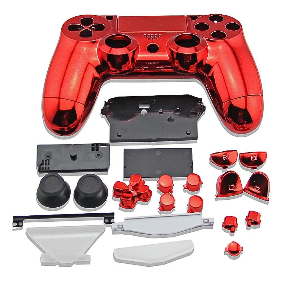 PS4 PS 4 Controller Gamepad Full Set Housing case Chrome Red Housing Shell Cover Protector Replacement Buttons For Playstation 4