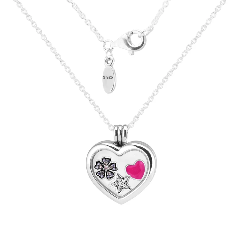 

100% 925 Sterling-Silver-Jewelry 60cm Large Floating Locket Heart Pendant and Necklace Free Shipping