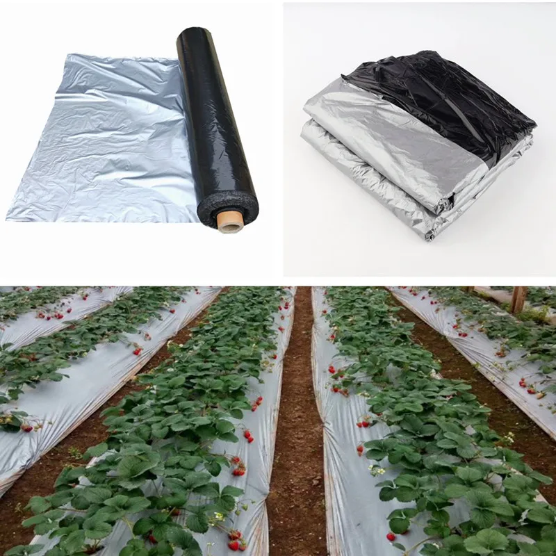 10m 0.012mm Mulch Film PE Silver Black Plastic Mulch Garden Ground Cover Film Frost Protection Keep Warm Weed Control