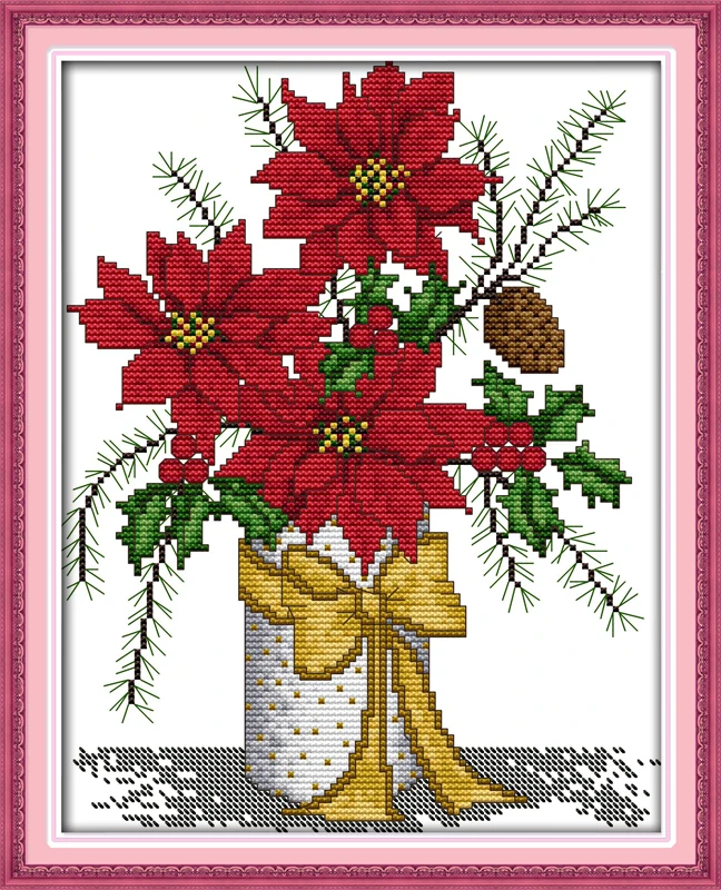 Winter vase cross stitch kit four season flower 18ct 14ct count print fabric canvas stitching embroidery DIY handmade needlework