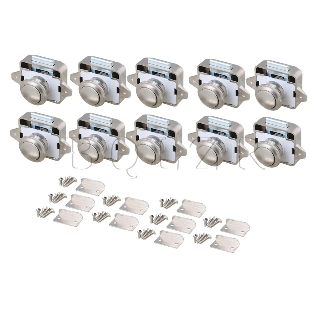 BQLZR 26mm Opening Hole Pearl Nickel Keyless Push  Cabinet Latch Knobs for Motorhome Caravan Cupboard Cabinet Door Pack of 10