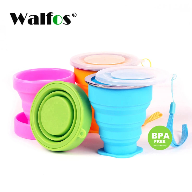 WALFOS Folding Cups 270ml BPA FREE Food Grade Water Cup Travel Silicone Retractable Coloured Portable Outdoor Coffee Handcup