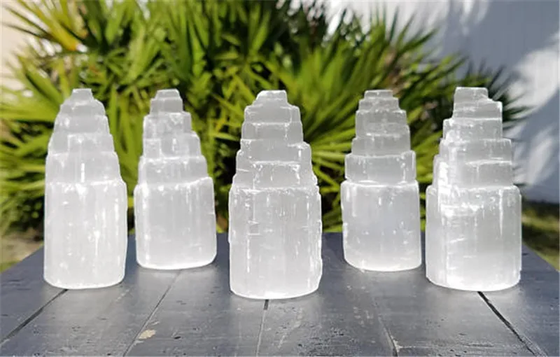 

natural raw selenite Crystal gemstone tower meditation reiki healing Mental Clarity selenite crystal lamp remove negative energy
