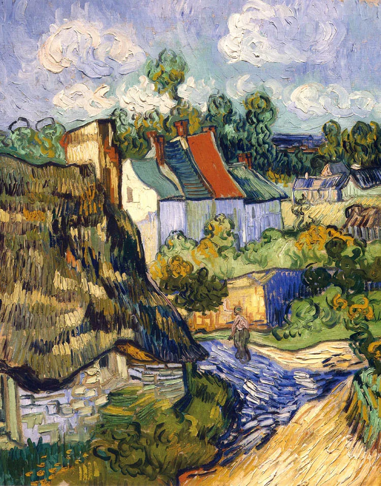 landscape canvas paintings scenery masterpiece reproduction Vincent van Gogh Houses in Auvers Hillside Poster