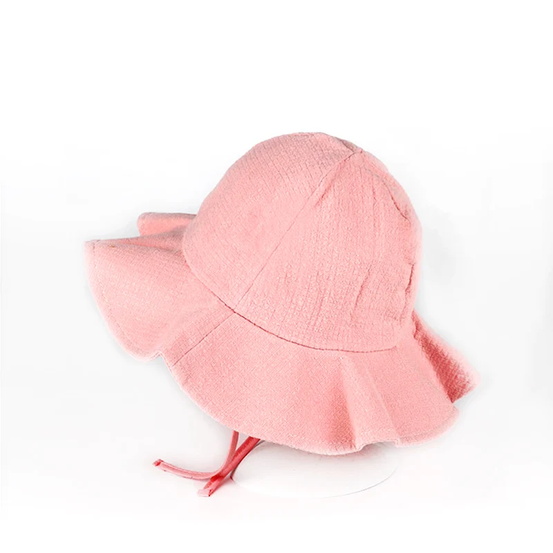 

Baby Girls Boys Summer Cotton Outdoor Bucket Hat Children Pink Adjustable Sun Beach Cap Lovely Lace Princess Girls Brim Sun Hats