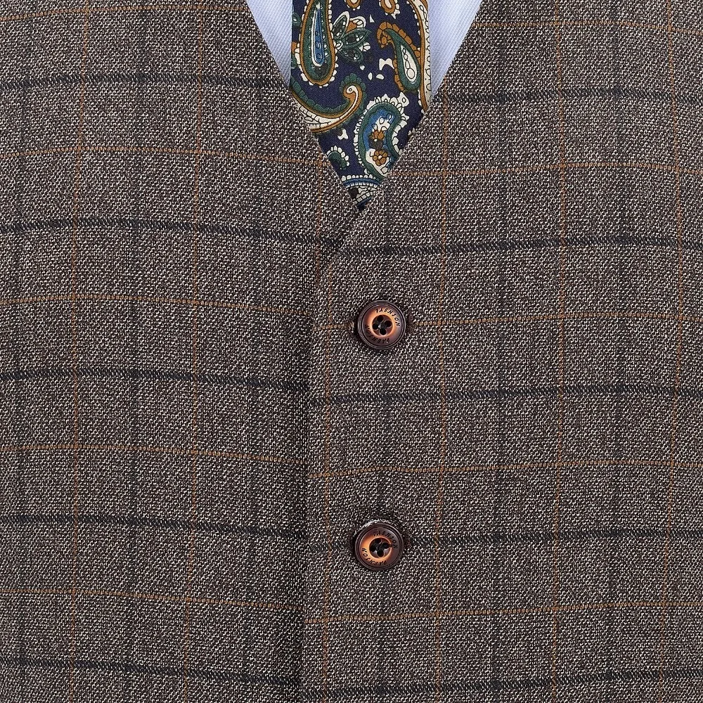 Mens Business Vest Boutique Slim Fit Single-breasted Cotton Suit Wool Plaid Brown Waistcoat For Wedding Formal Vest Groomsmen view 5