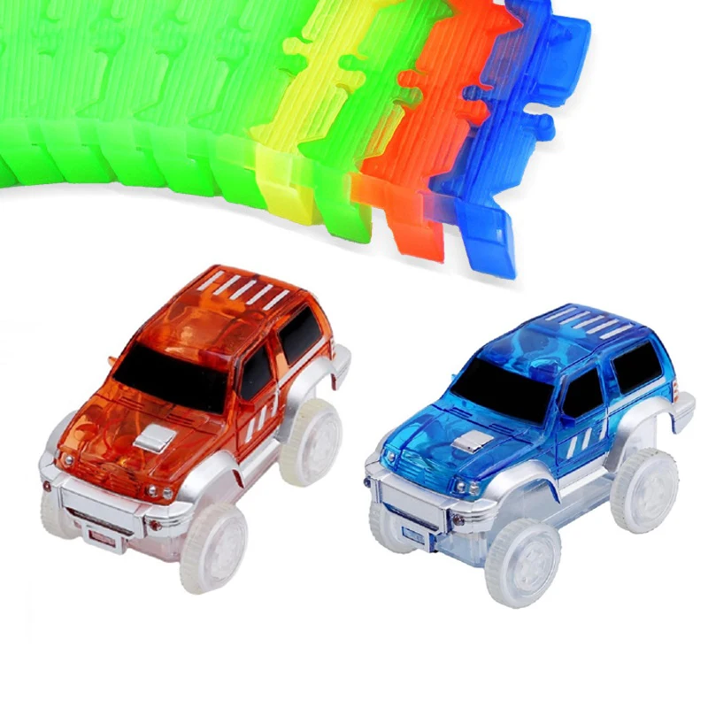 KACUU Glowing Magical Race Track DIY Universal Accessories Racing Track Ramp Turn Road Bridge Crossroads Toys For Children Gift