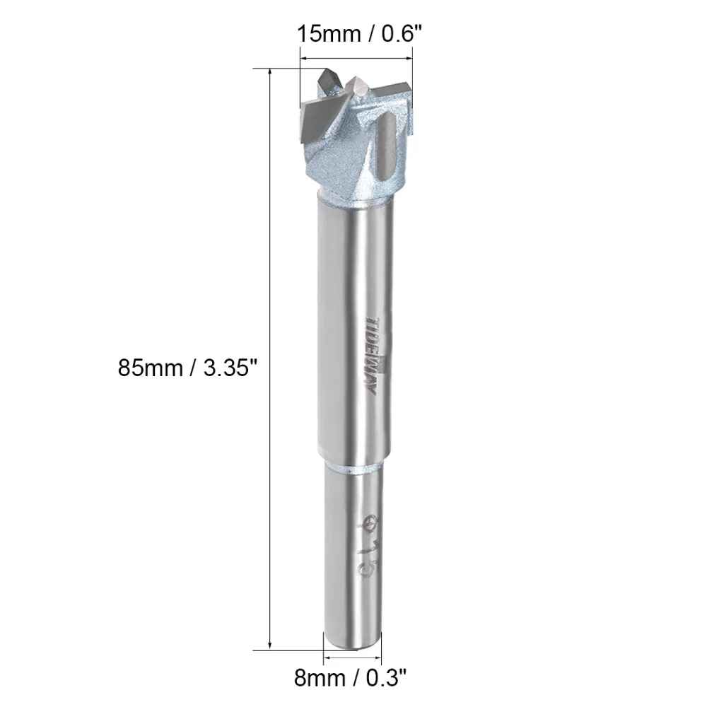 UXCELL Forstner Drill Bit Wood Drilling Hinge Hole Saw Window Wooden Cutting 8mm Round Shank 12/14/14.5/15/16/17mm Hinge Boring
