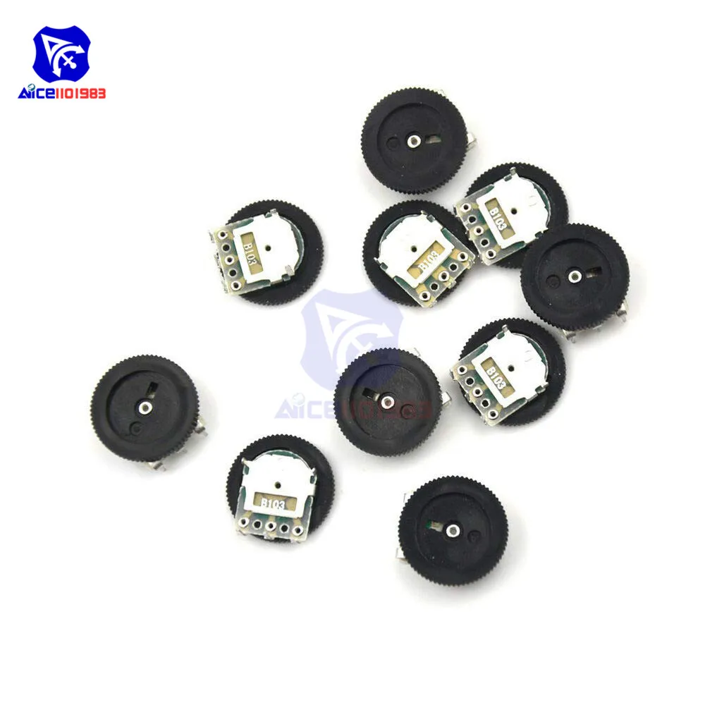 10PCS/Lot Volume Wheel Gear Potentiometer B103 10K Ohm 3-Pin Single Linear Dial Wheel Potentiometer Stereo Volume Level Control