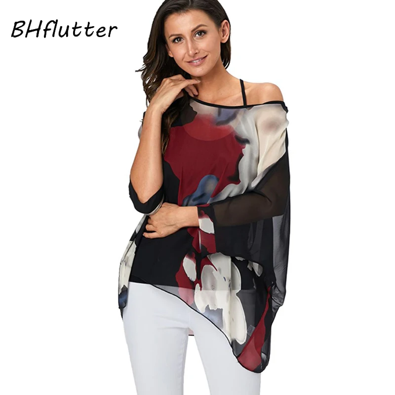 Bhflutter Vrouwen Blouses Plus Size 2019 Nieuwe Stijl Batwing Casual Zomer Blouse Shirt Vrouw Boho Chiffon Shirts Tops Chemise Femme