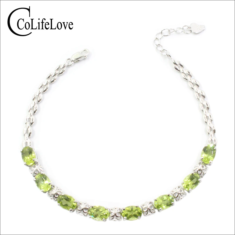 CoLife Jewelry Elegant Peridot Bracelet for Wedding 8 Pieces Natural VVS Grade Peridot Bracelet Sterling 925 Silver Girl Gift