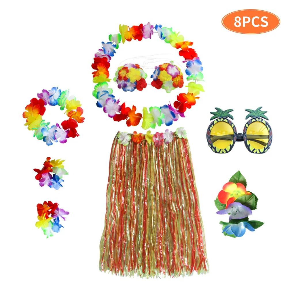Hot Sale 60cm/80cm 8Pcs Plastic Fibers girls Woman Hawaiian Skirt Grass costume Flower Skirt Hula dance dress Party Hawaii Beach