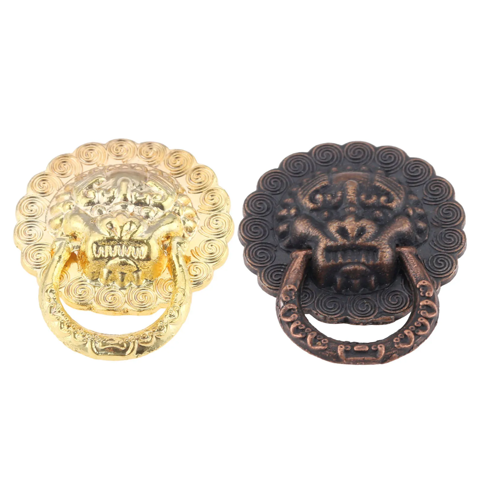 DRELD 10Pcs Vintage Lion Head Door Pull Furniture Handle Cabinet Dresser Drawer Knob Furniture Hardware 19*24mm Red Copper/Gold