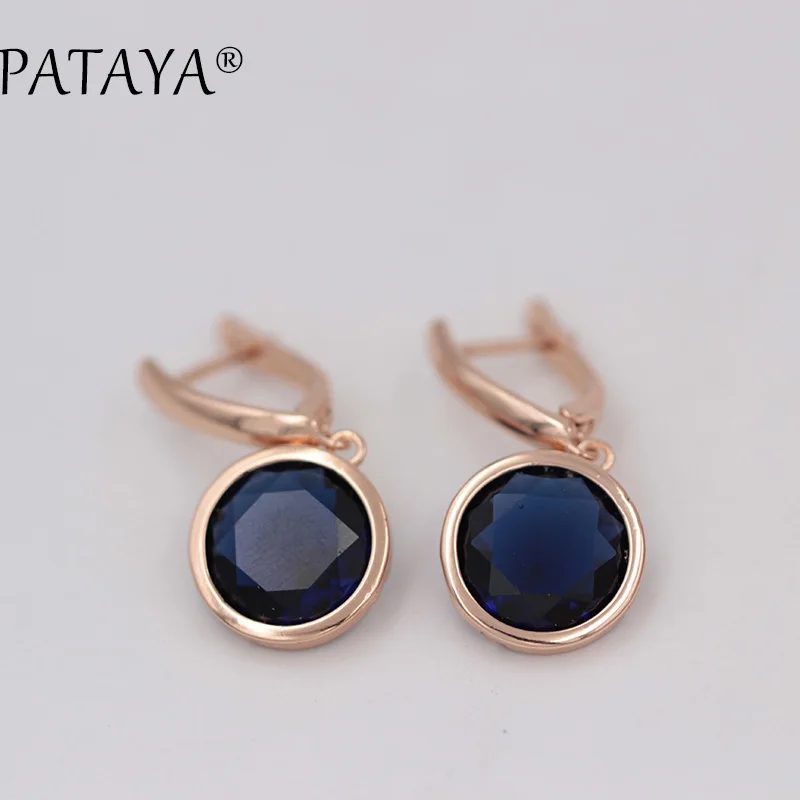 PATAYA New Fashion Multi-Colored Earrings 585 Rose Gold Color Round Natural Cubic Zirconia Dangle Earrings Women Luxury Earring