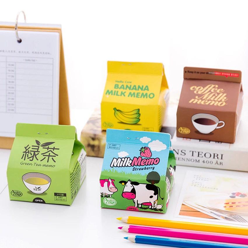 Creative Milk Box Sticky Note 130 Sheets Memo Note Blank Sticker Coffee Green Tea Box Self-Stick Notepad School Office Supply