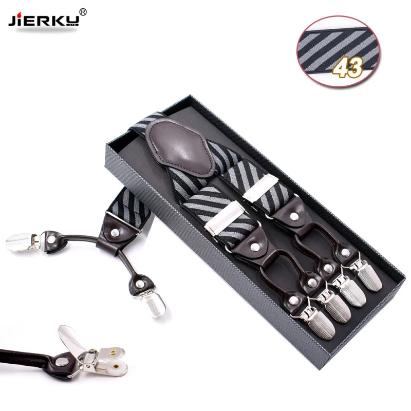 JIERKU Bretels Man Braces 6 Clips Suspensorio Mode Broek Riem Vader/Echtgenoot Gift 3.5*120 cm JK6C05