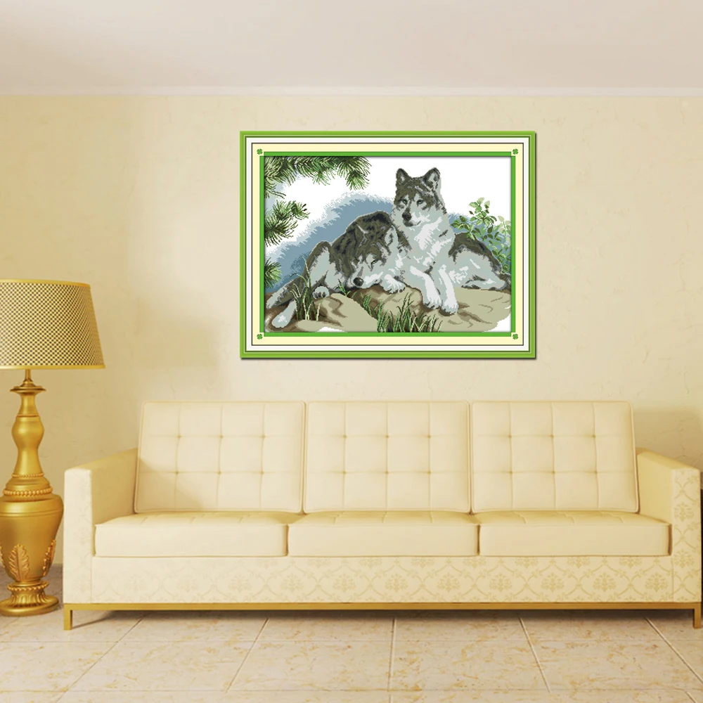 Joy Sunday A Wolves Couple Patterns Needlework Diy Painting Cross Stitch Kits Embroidery Home Decoration Cross-stitching Sets