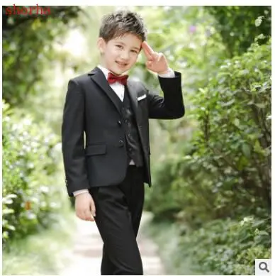 

New fashion Boys 4Pcs Winter Clothing Set British Style School Boys Waistcoat Uniform Suit with Shirt Boys Wedding Suit