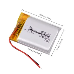 3.7V 1000mAh 803040 Batteries Rechargeable Lithium Li-ion Polymer Battery 083040