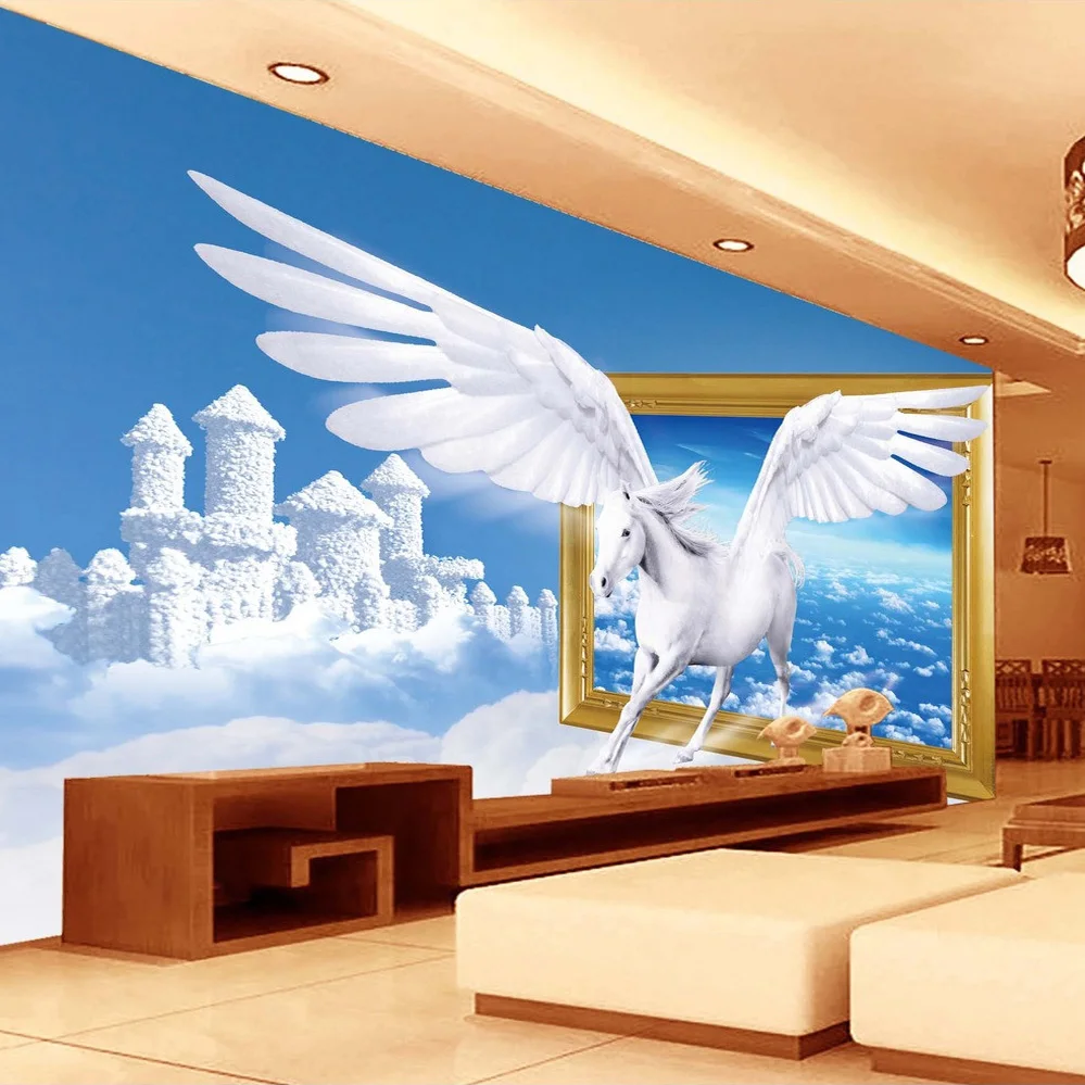 

beibehang Custom Photo Wallpaper 3D Creative Art Blue Sky White Clouds White Horse Mural Wall Papers Home Decor papel de parede