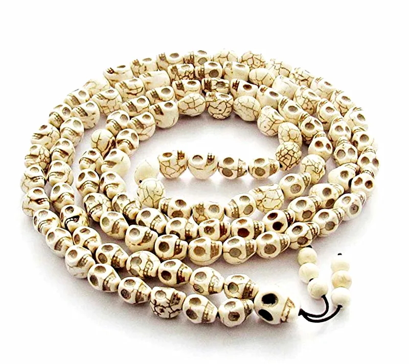 8mm White stone beads 108 Skull Beads Tibetan Buddhist Prayer Rosary Meditation Mala for women men jewelry