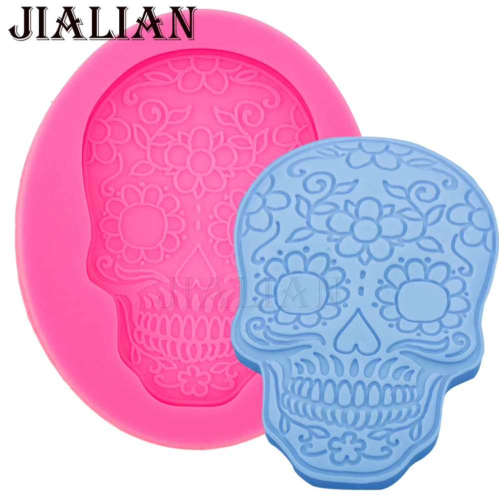 Skull Christening Mould Halloween Fondant Cake decoration Silicone Molds Cupcake Baking Tools handmade soap mold T0567