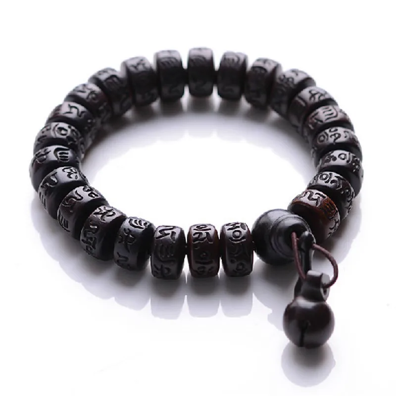 

Natural Peach Wood Buddha beads bracelet hand carved Tibetan Buddhist male bracelet Meditation Men wrist wooden bracelet