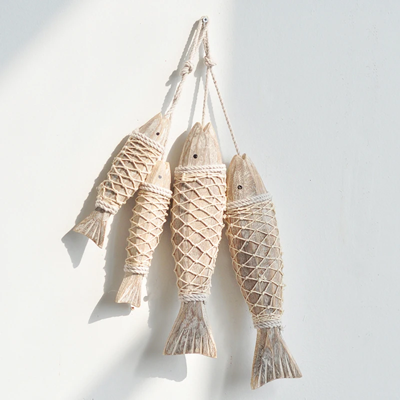 Scandinavian Hanging Decoration Vintage Wooden Crafts Fish Decorations Nordic Style Retro Home Stay Living Room Wall Art Decor