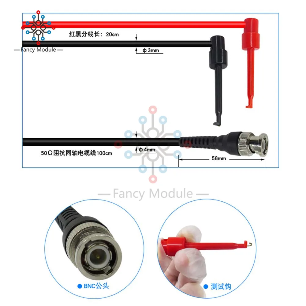 Oscilloscope 5A 500V P1007 BNC Male Plug Q9 to Dual Hook Clip Test Probe Cable line 120CM w/ Two Mini Probes medium Test Hook