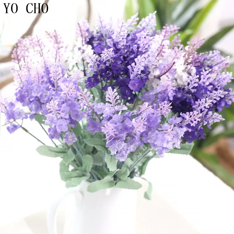 YO CHO Artificial Lavender Silk Flower for Bouquets Home Decoration Accessories Wedding Decor 1 Bouquet  Mini Lavender  10 Heads