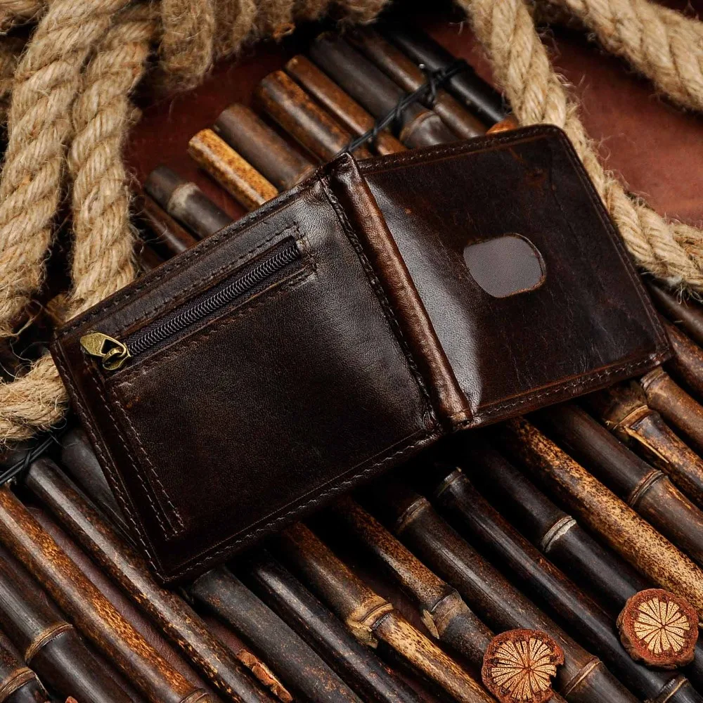 Genuine Leather Men Magnetic Money Clip Gift Wallet Card Photo Holder Case Design Front Pocket Wallet Mini Purse Male 1098-c