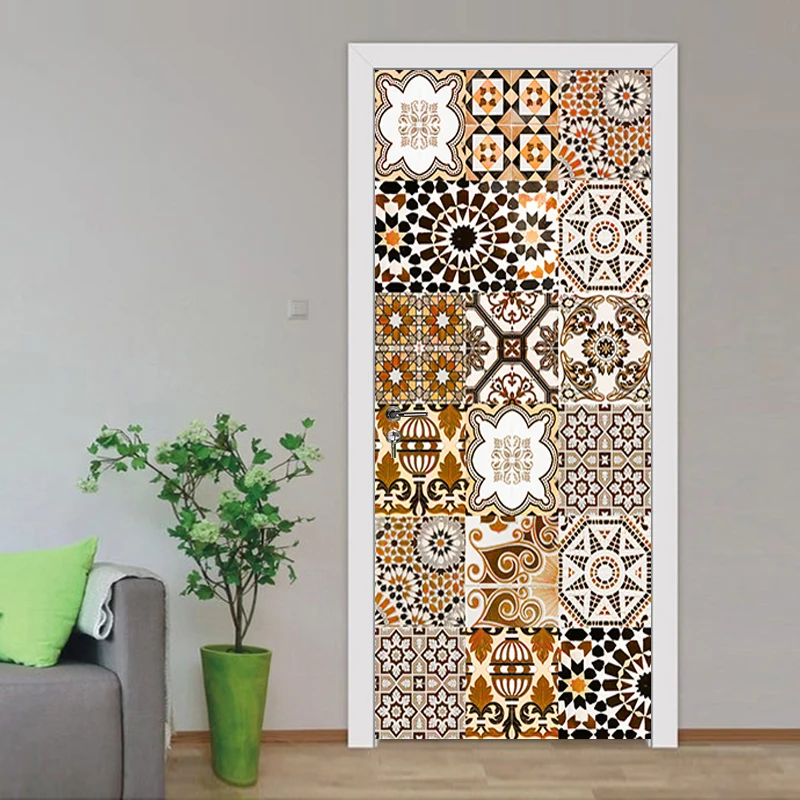 

Removable DIY Self-adhesive Door Sticker 3D Mosaic Tile Pattern Living Room Bedroom Door Decoration Mural Wallpaper Wall Decals