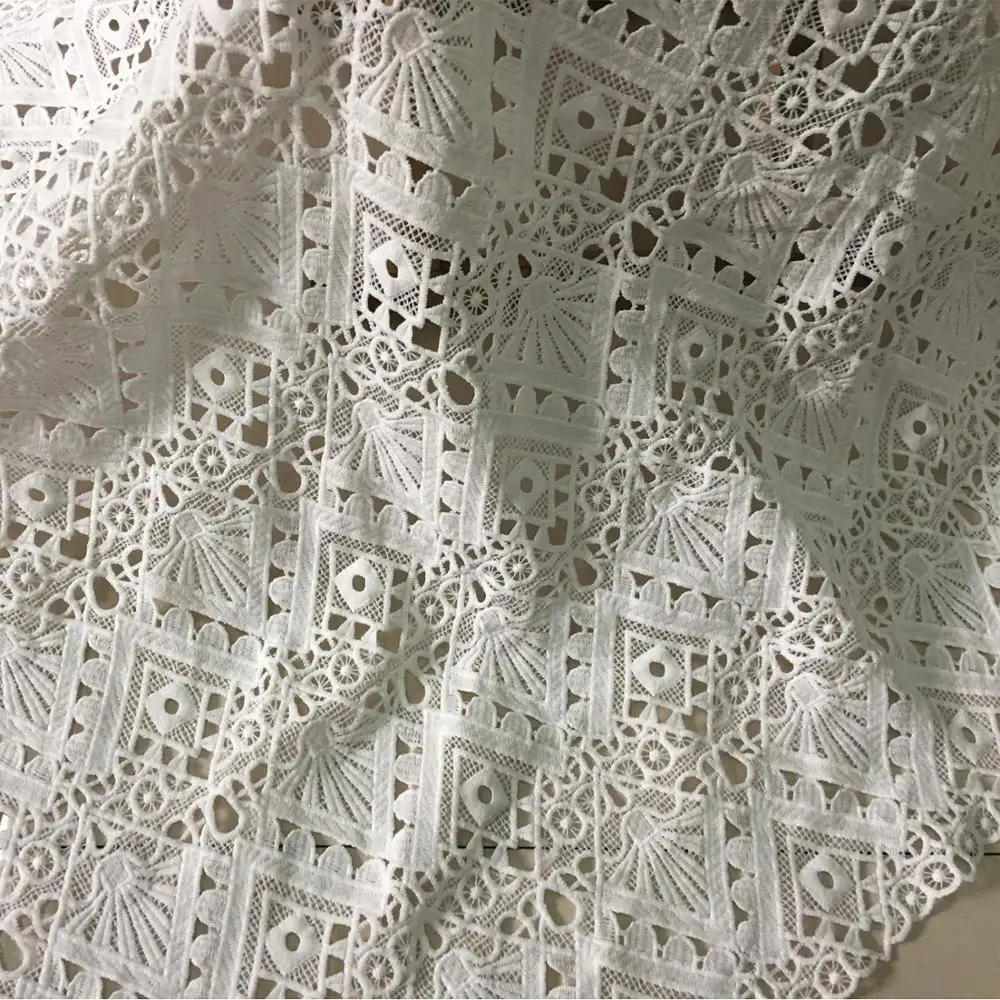 

5yard Latest African Lace Fabric High Quality White Water Soluble Embroidery Lace Fabric Nigerian Cord Lace Guipure Lace Fabrics