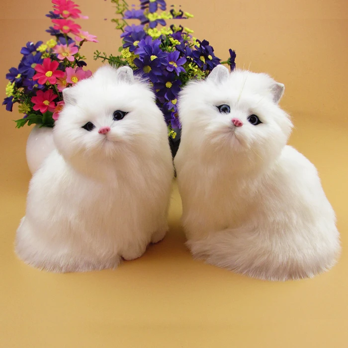 a pair of simulation fat white cat lifelike  & fur sitting cat gift about 15.5x12x19cm