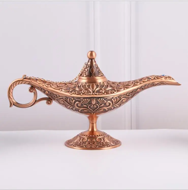 

European retro Metal crafts Golden Magic Lamp Pot Retro Wishing Oil Lamp Genie Lamps Incense Burner Home Decoration Gift A24