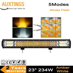 23Inch White & Amber Flash 324W Triple Row LED Light Bar Combo For Off road Trucks Boat SUV ATV 4WD CAR Strobe LED Bar