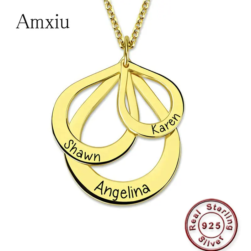 

Amxiu Custom 925 Sterling Silver Pendant Necklace Engrave Three Names Choker Necklace Jewelry For Women Mother Birthday Gifts