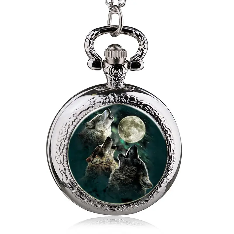 Zilveren Wolf Midden Size Quartz Zakhorloge Ketting Hanger Vrouwen Mannen Geschenken