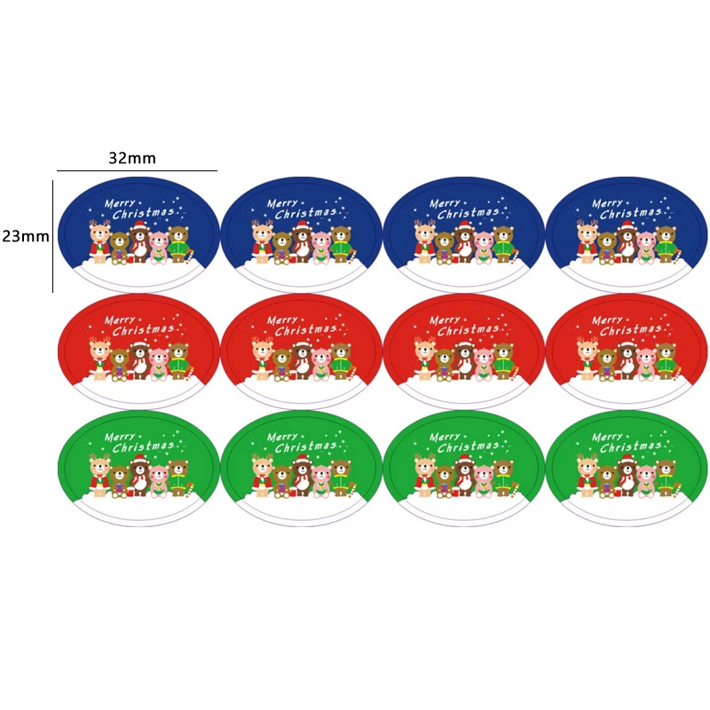 1200pcs/Lot Kawaii Bear Oval Shaped Merry Christmas Adhesive Cake Packaging Sealing Label Sticker Gift Stationery Wholesale