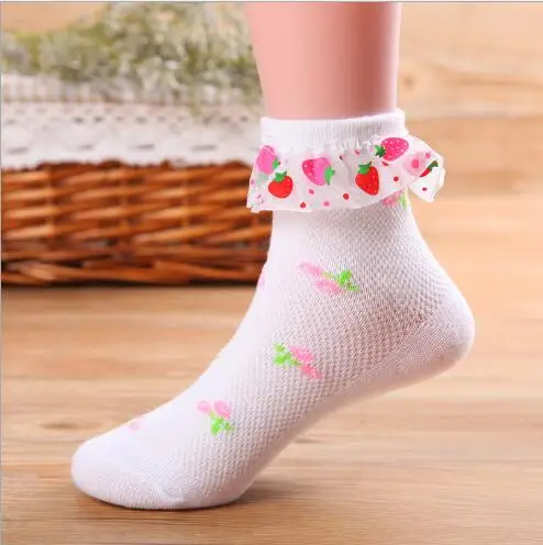 4 Pairs Pack Spring and summer mesh thin cotton breathable children's lace socks bow kids girls socks 2-12 Year