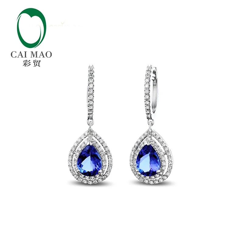 Wholesale 14K/585 GOLD NATURAL AAA BLUE TANZANITE DIAMOND ENGAGEMENT DROP EARRINGS Free Shipping