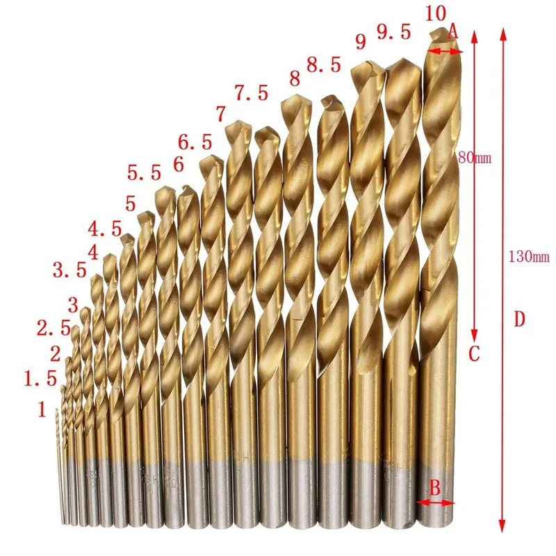 NEW free ship 99pcs 1.5mm - 10mm Titanium HSS Drill Bits Coated Stainless Steel HSS High Speed Drill Bit Set For Electrical Dril