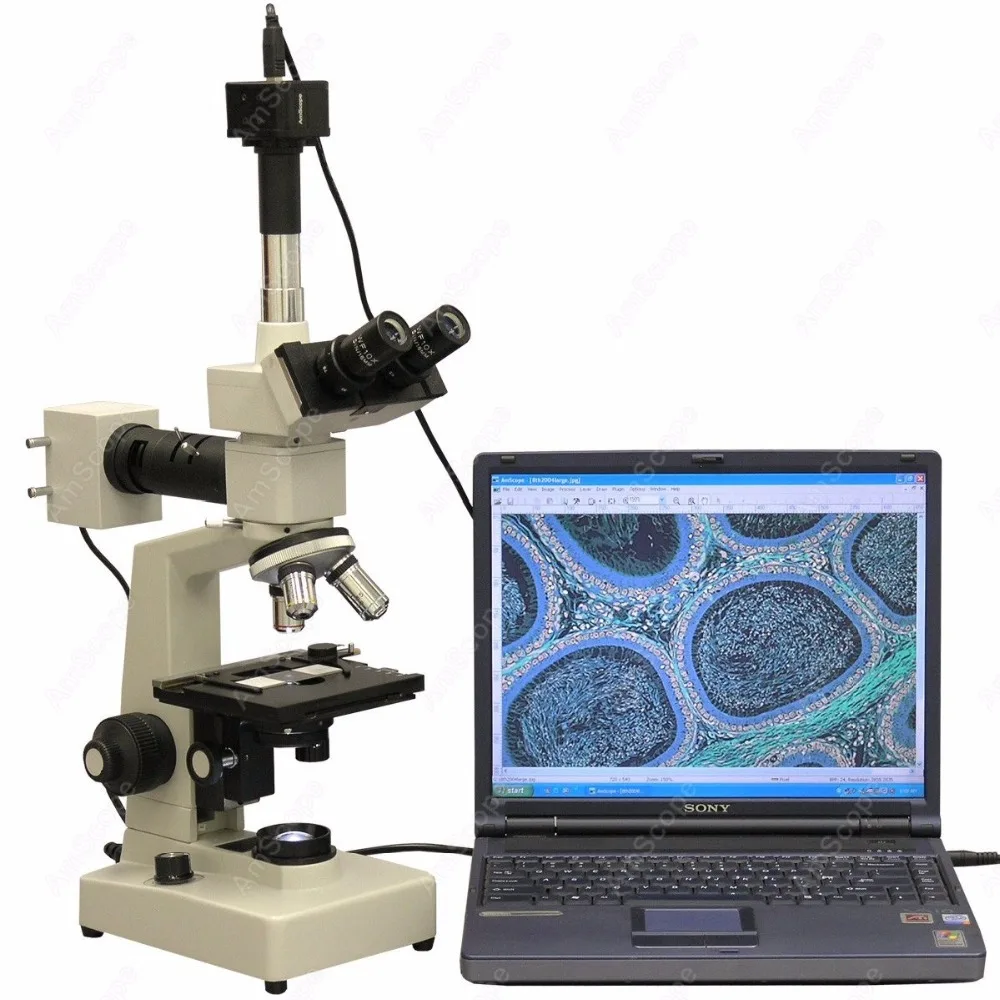 Two Light Metallurgical Microscope--AmScope Supplies 40X-2500X Two Light Metallurgical Microscope + 10MP USB Camera