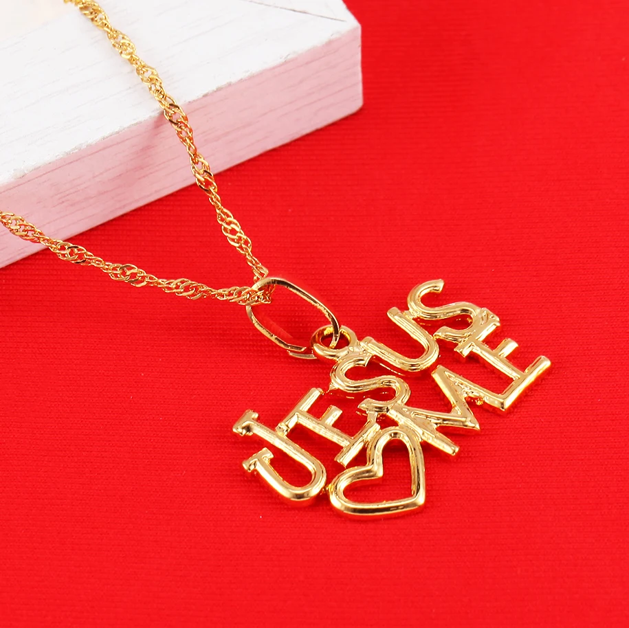 Jesus Love Me Necklace Pendant Great God Jewelry Christ Savior Redeemer Deliverer Jesus Gold Color Women Jewelry