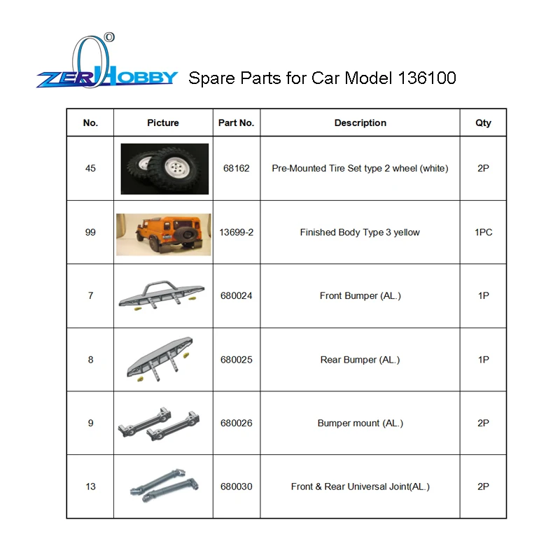 

RC CAR SPARE PARTS ACCESSORIES FOR HSP 1/10 ELECTRIC ROCK CRUISIER CAR MODEL 136100 (6 PARTS ITEM SET)