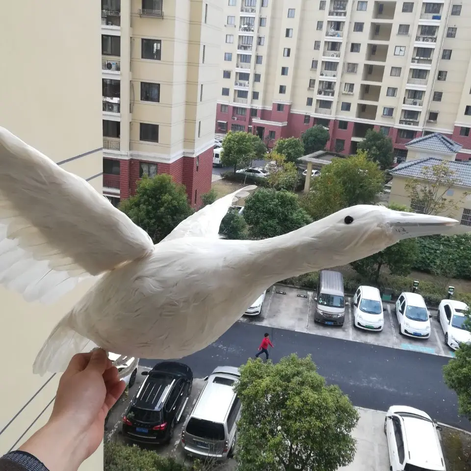 real life toy white feathers bird wild goose model big 45x60cm spreading wings bird garden decoration prop toy gift h1079