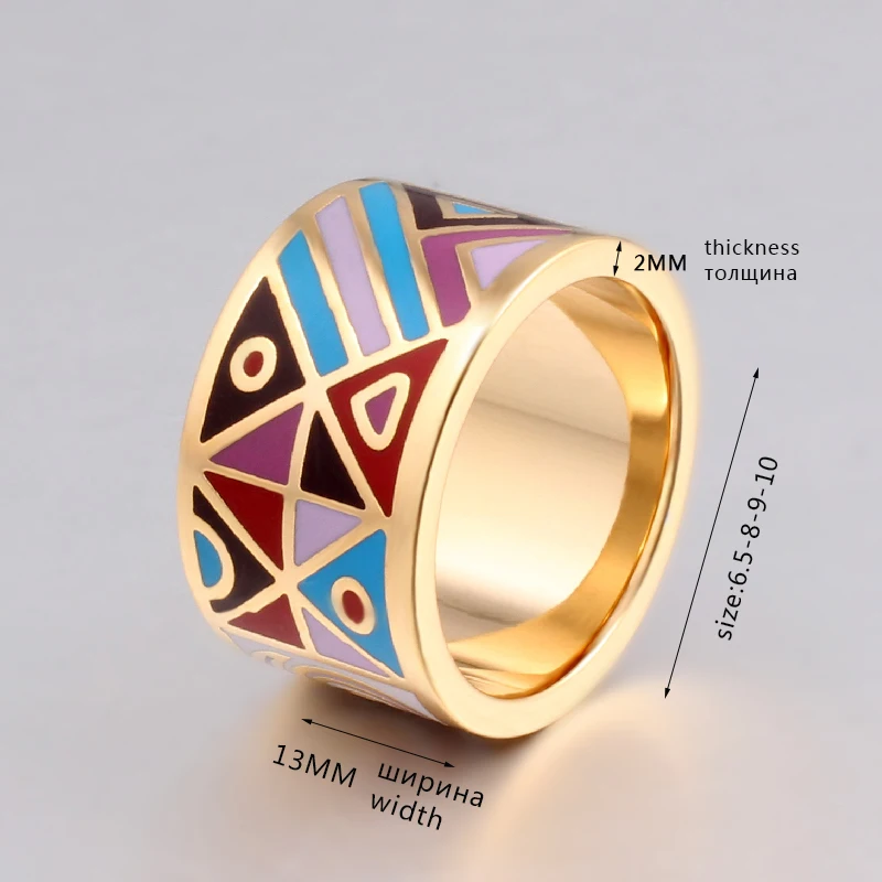 The New High-end Retro Elegant Classic Stainless Steel Big Rings for Women 1.3cm Designers Popular Jewelry Enamel Ring