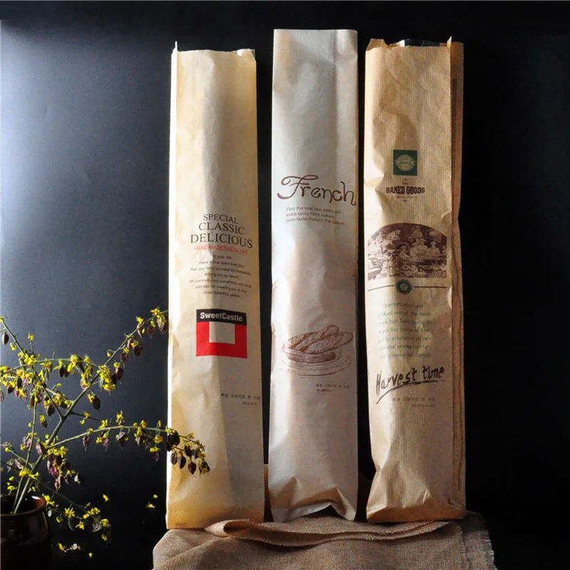 30Pcs Bread Bag 57x10x4cm kraft paper Food Packaging Bakery Baking Baguette paper bread bags with window customized supplier