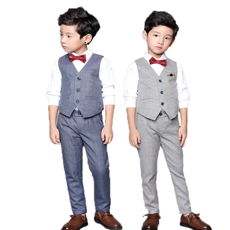 Flower Boys Clothing Set School Kids Wedding Formal Dress Vest Pants 2Pcs Suit Children Birtdahy Prom Ceremony Costume